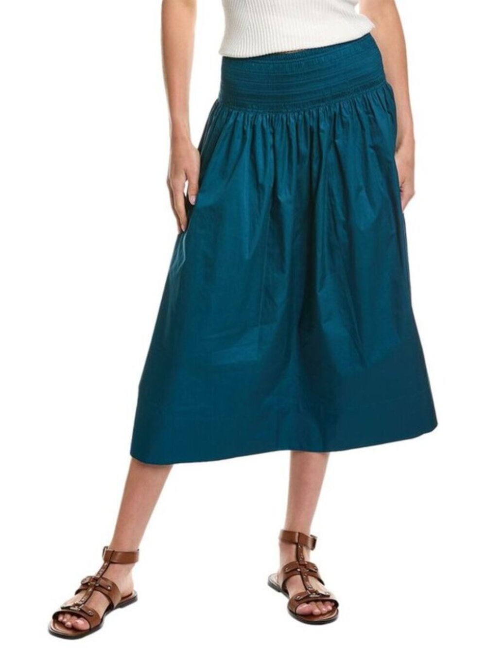 Jason Wu Dragonfly Smocked Poplin Midi Skirt 100% Cotton